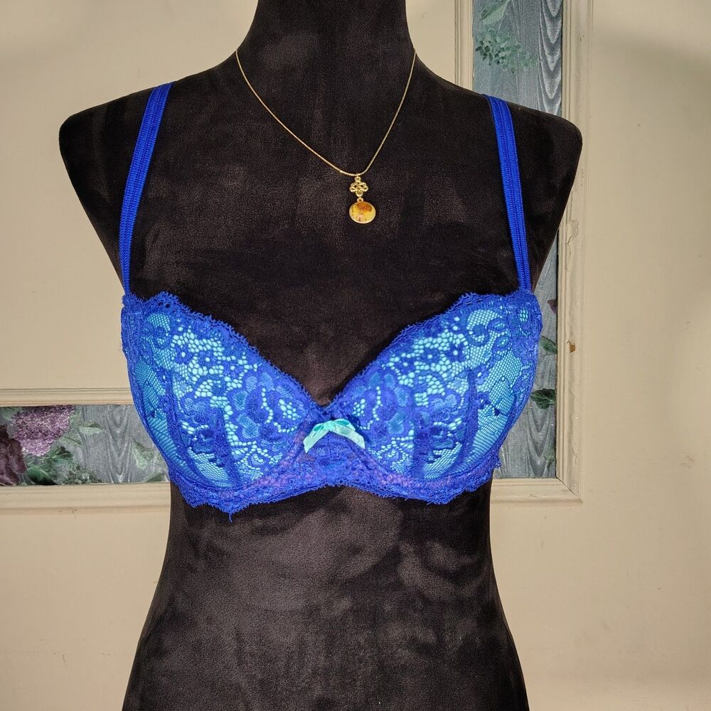 Candies Blue Lace Push Up Bra Size 34B/P36